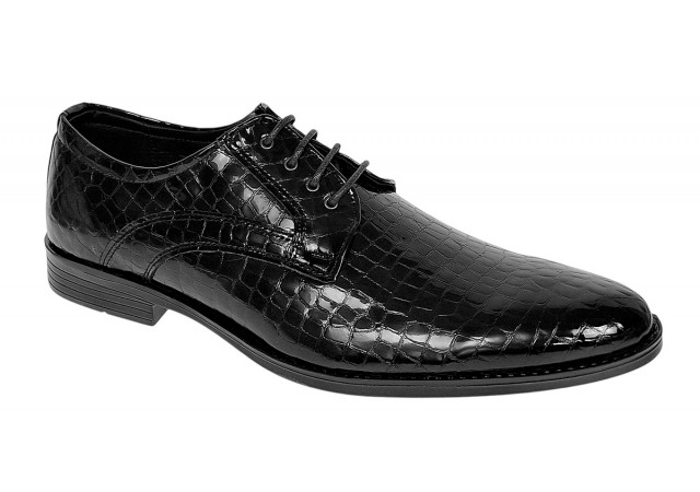 Pantofi eleganti barbati din piele naturala croco lac - Model 818 Negru